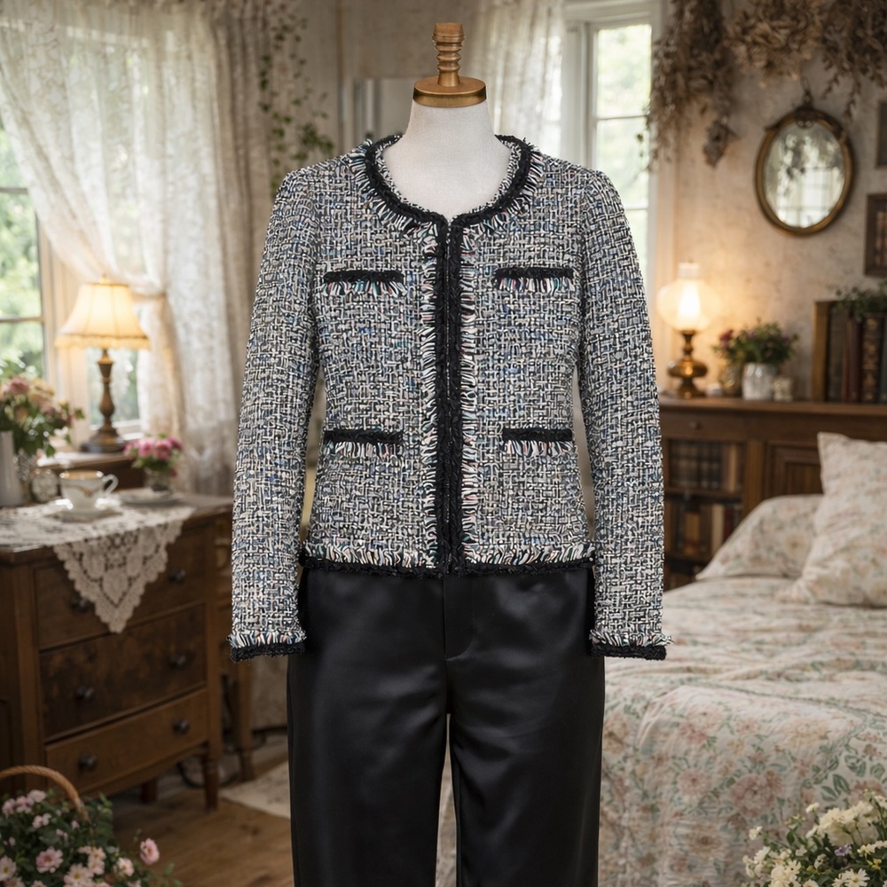 J.Crew “Robin Printemps” Spring 2019 Pastel Tweed, Fringe Blazer